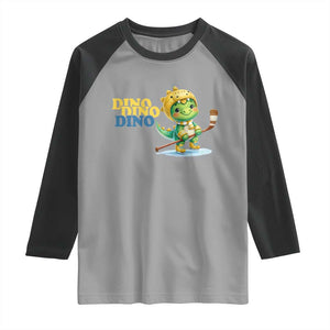 Funny Dinosaur Playing Ice Hockey Raglan Shirt Gift For Dino Lovers TS12 Sport Gray Black Print Your Wear