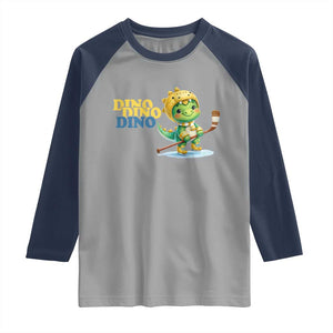 Funny Dinosaur Playing Ice Hockey Raglan Shirt Gift For Dino Lovers TS12 Sport Gray Navy Print Your Wear
