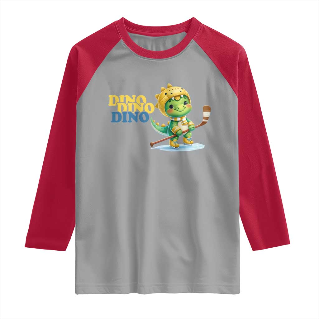 Funny Dinosaur Playing Ice Hockey Raglan Shirt Gift For Dino Lovers TS12 Sport Gray Red Print Your Wear