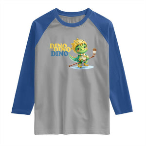 Funny Dinosaur Playing Ice Hockey Raglan Shirt Gift For Dino Lovers TS12 Sport Gray Royal Print Your Wear