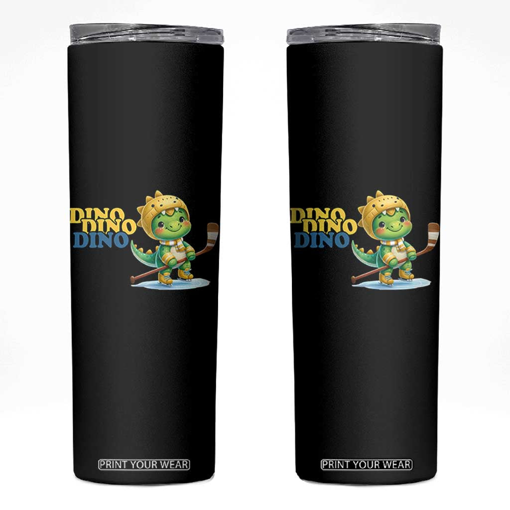 Funny Dinosaur Playing Ice Hockey Skinny Tumbler Gift For Dino Lovers TS12 Black Print Your Wear