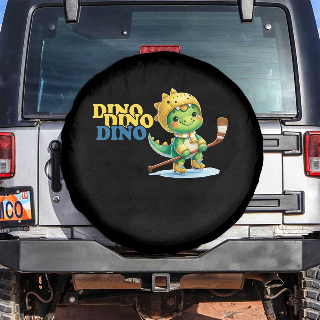 Funny Dinosaur Playing Ice Hockey Spare Tire Cover Gift For Dino Lovers TS12 No hole Black Print Your Wear
