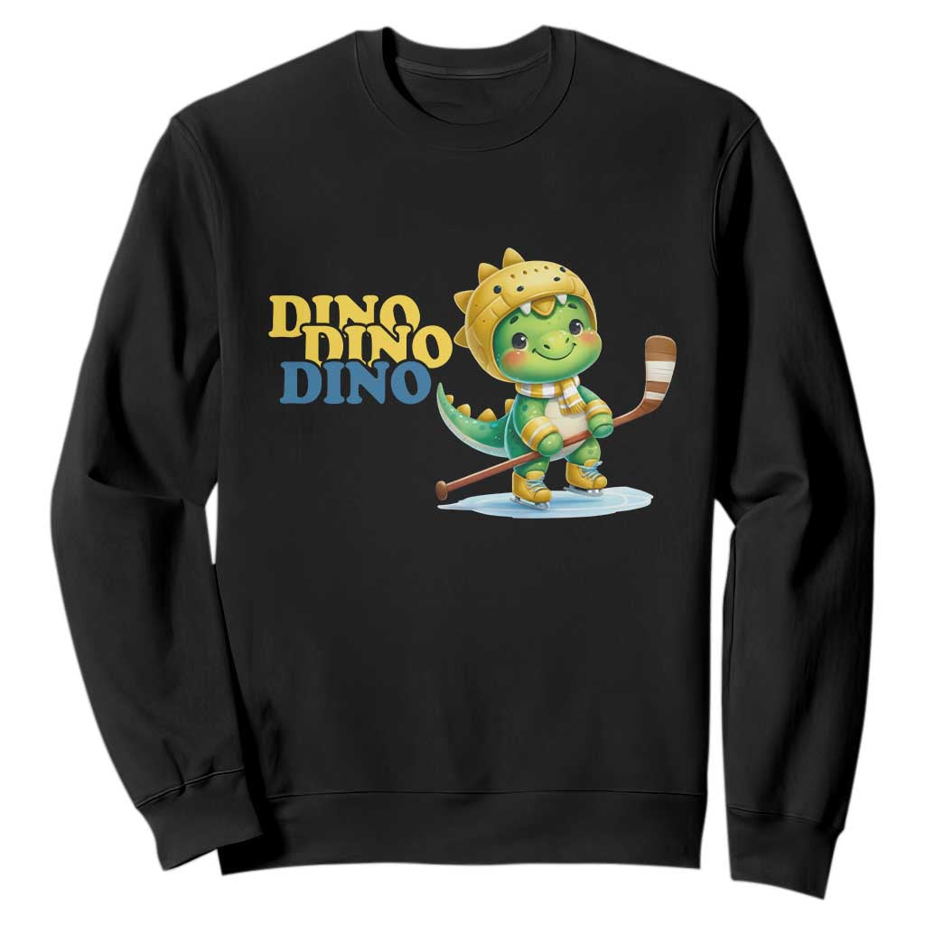 Funny Dinosaur Playing Ice Hockey Sweatshirt Gift For Dino Lovers TS12 Black Print Your Wear