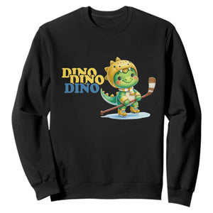 Funny Dinosaur Playing Ice Hockey Sweatshirt Gift For Dino Lovers TS12 Black Print Your Wear
