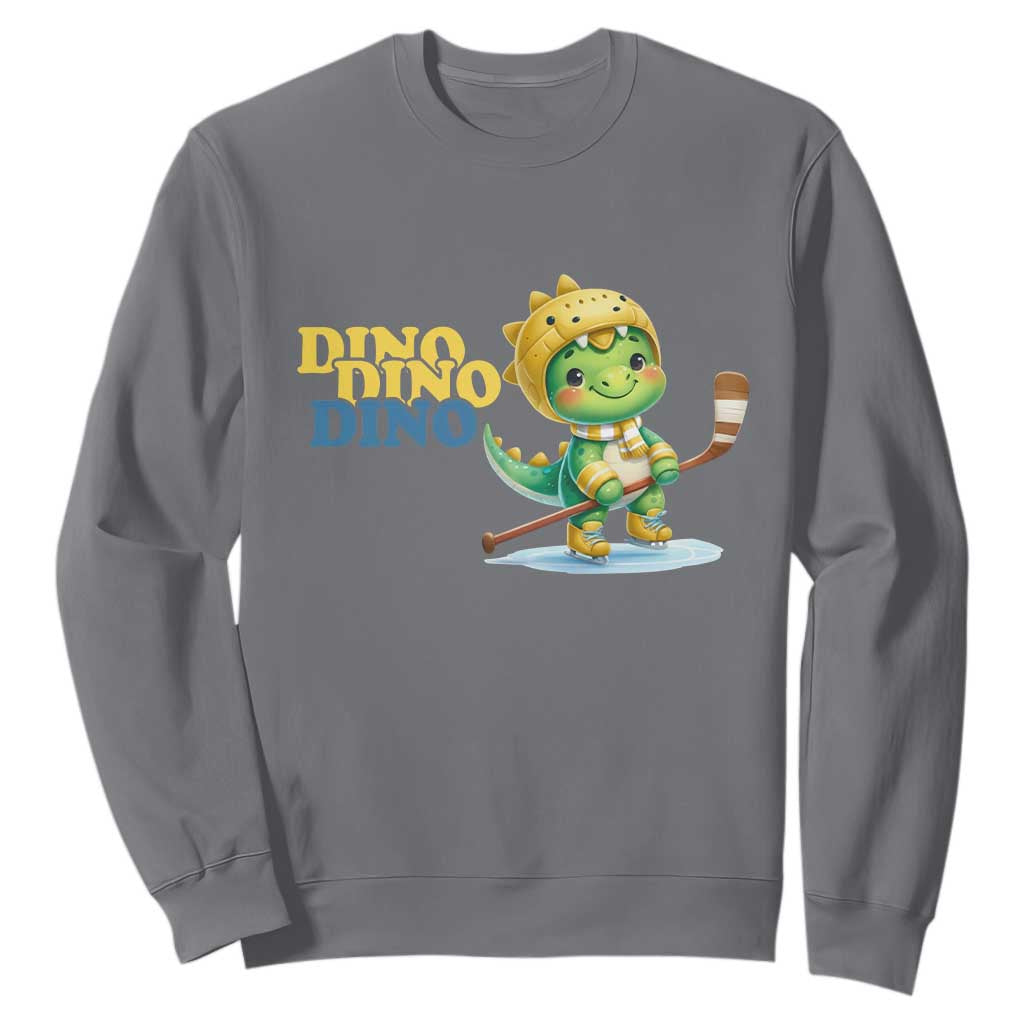 Funny Dinosaur Playing Ice Hockey Sweatshirt Gift For Dino Lovers TS12 Charcoal Print Your Wear