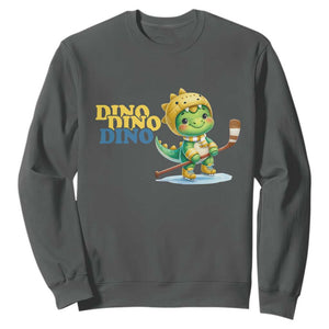 Funny Dinosaur Playing Ice Hockey Sweatshirt Gift For Dino Lovers TS12 Dark Heather Print Your Wear