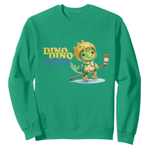 Funny Dinosaur Playing Ice Hockey Sweatshirt Gift For Dino Lovers TS12 Irish Green Print Your Wear