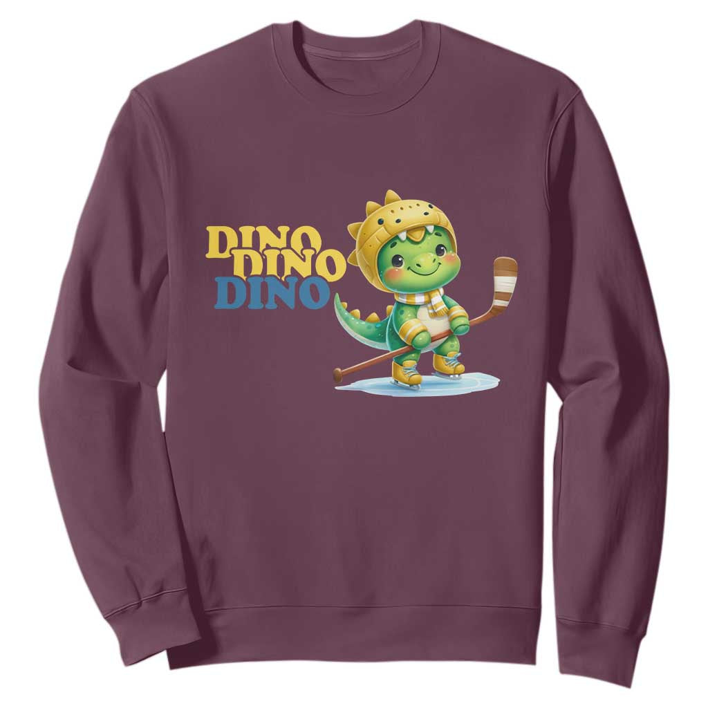 Funny Dinosaur Playing Ice Hockey Sweatshirt Gift For Dino Lovers TS12 Maroon Print Your Wear