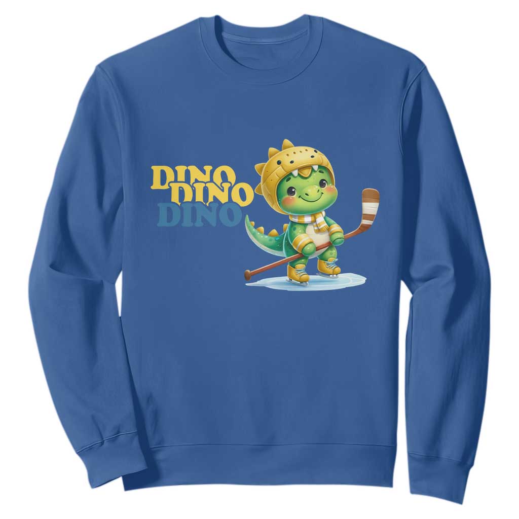 Funny Dinosaur Playing Ice Hockey Sweatshirt Gift For Dino Lovers TS12 Royal Blue Print Your Wear
