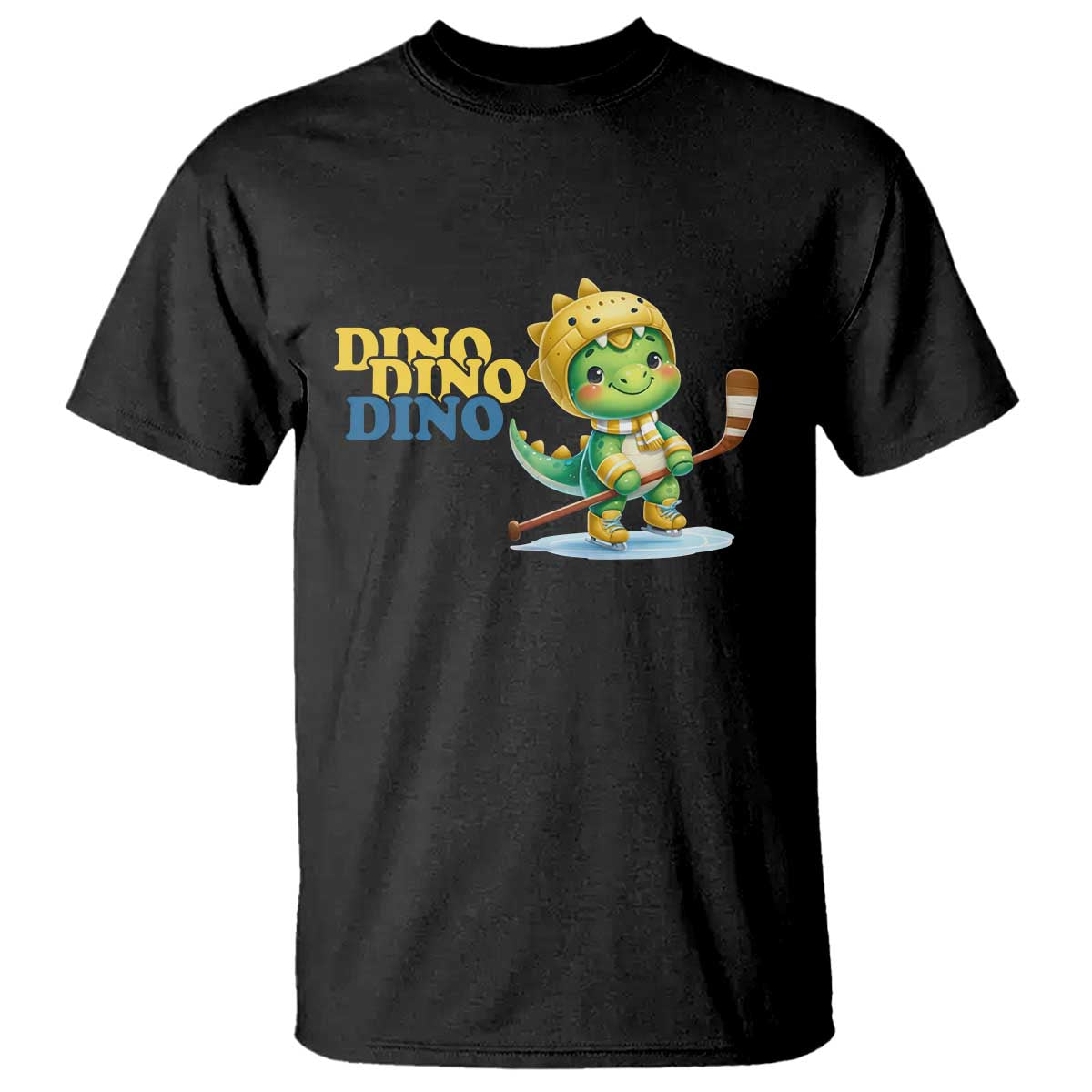 Funny Dinosaur Playing Ice Hockey T Shirt Gift For Dino Lovers TS12 Black Print Your Wear