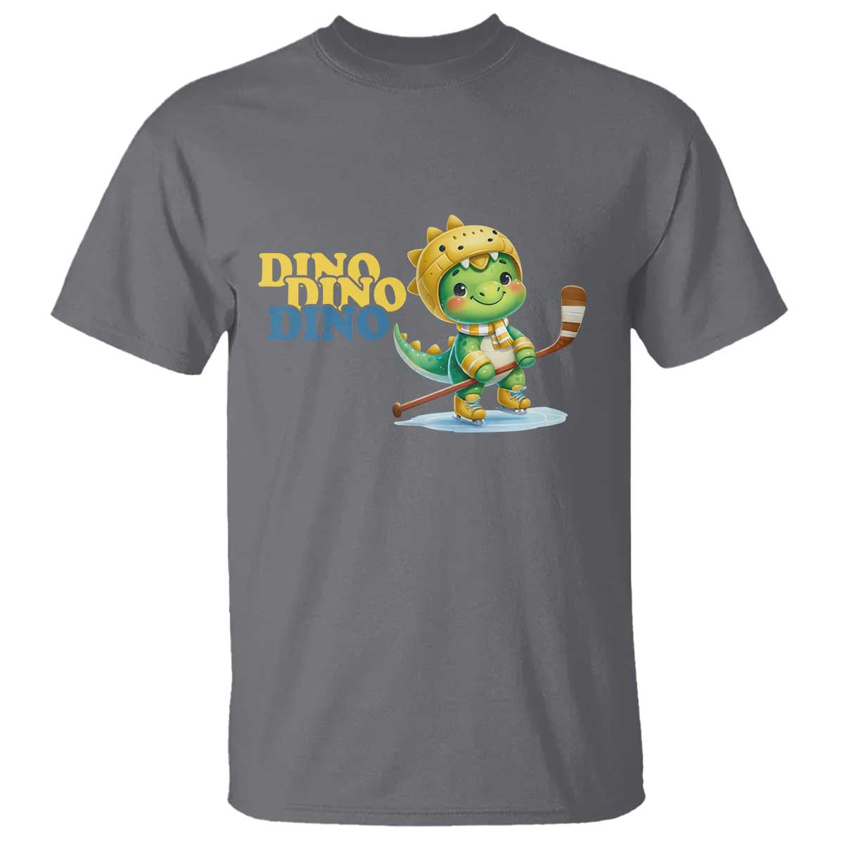 Funny Dinosaur Playing Ice Hockey T Shirt Gift For Dino Lovers TS12 Charcoal Print Your Wear