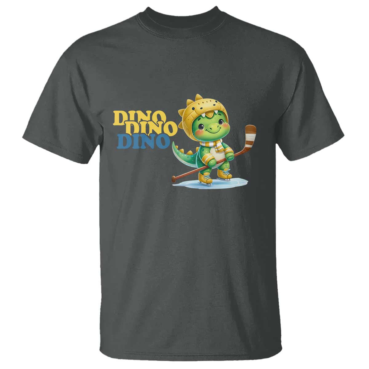 Funny Dinosaur Playing Ice Hockey T Shirt Gift For Dino Lovers TS12 Dark Heather Print Your Wear