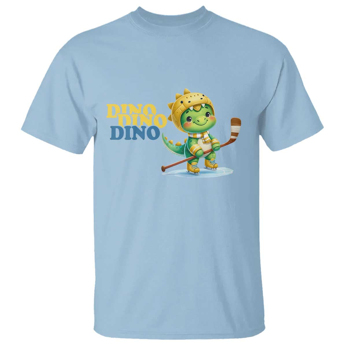 Funny Dinosaur Playing Ice Hockey T Shirt Gift For Dino Lovers TS12 Light Blue Print Your Wear