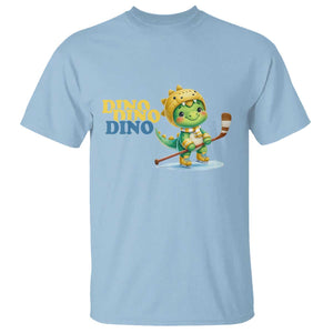 Funny Dinosaur Playing Ice Hockey T Shirt Gift For Dino Lovers TS12 Light Blue Print Your Wear