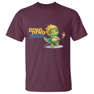 Funny Dinosaur Playing Ice Hockey T Shirt Gift For Dino Lovers TS12 Maroon Print Your Wear