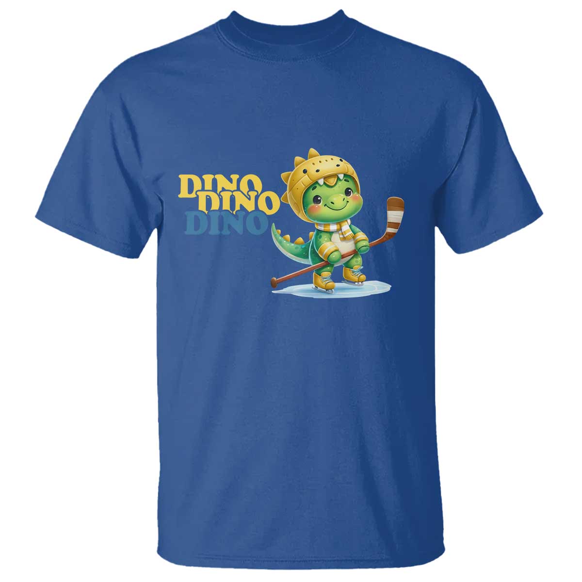 Funny Dinosaur Playing Ice Hockey T Shirt Gift For Dino Lovers TS12 Royal Blue Print Your Wear