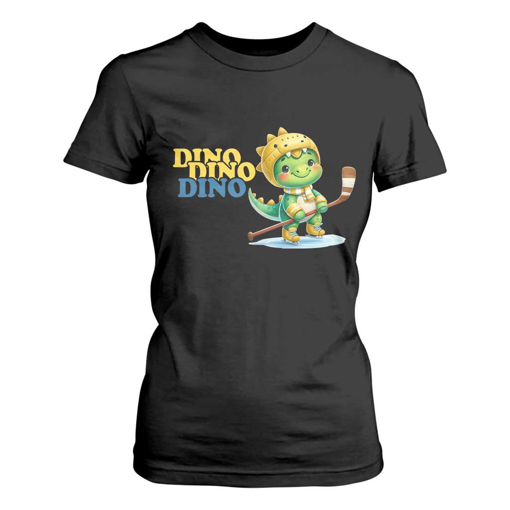 Funny Dinosaur Playing Ice Hockey T Shirt For Women Gift For Dino Lovers TS12 Black Print Your Wear