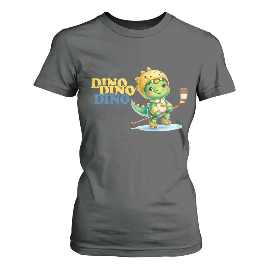 Funny Dinosaur Playing Ice Hockey T Shirt For Women Gift For Dino Lovers TS12 Dark Heather Print Your Wear