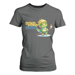 Funny Dinosaur Playing Ice Hockey T Shirt For Women Gift For Dino Lovers TS12 Dark Heather Print Your Wear