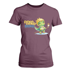 Funny Dinosaur Playing Ice Hockey T Shirt For Women Gift For Dino Lovers TS12 Maroon Print Your Wear
