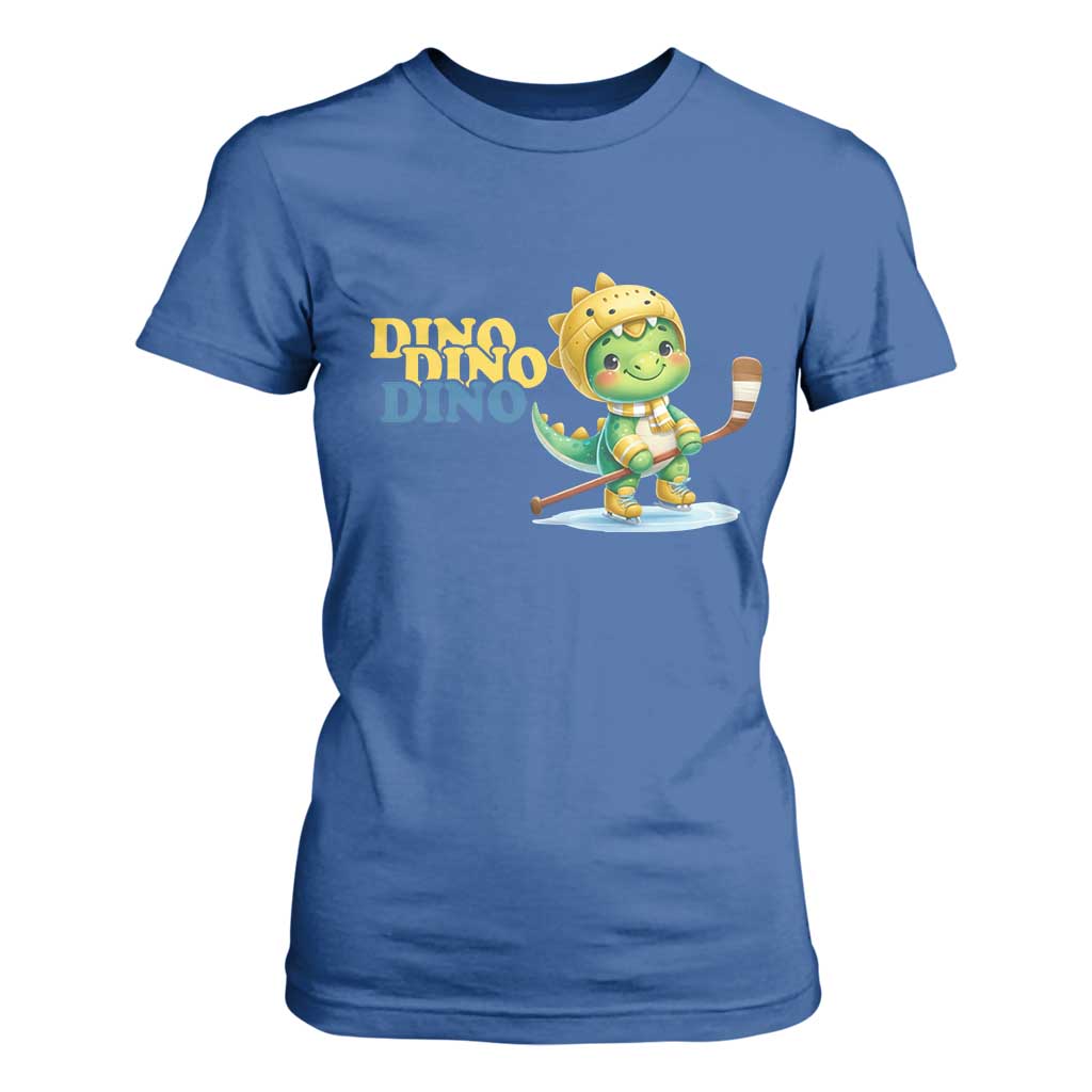 Funny Dinosaur Playing Ice Hockey T Shirt For Women Gift For Dino Lovers TS12 Royal Blue Print Your Wear