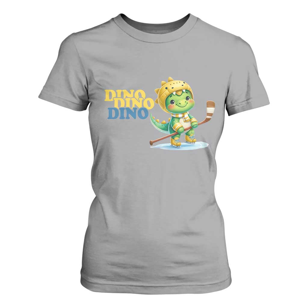 Funny Dinosaur Playing Ice Hockey T Shirt For Women Gift For Dino Lovers TS12 Sport Gray Print Your Wear