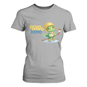 Funny Dinosaur Playing Ice Hockey T Shirt For Women Gift For Dino Lovers TS12 Sport Gray Print Your Wear
