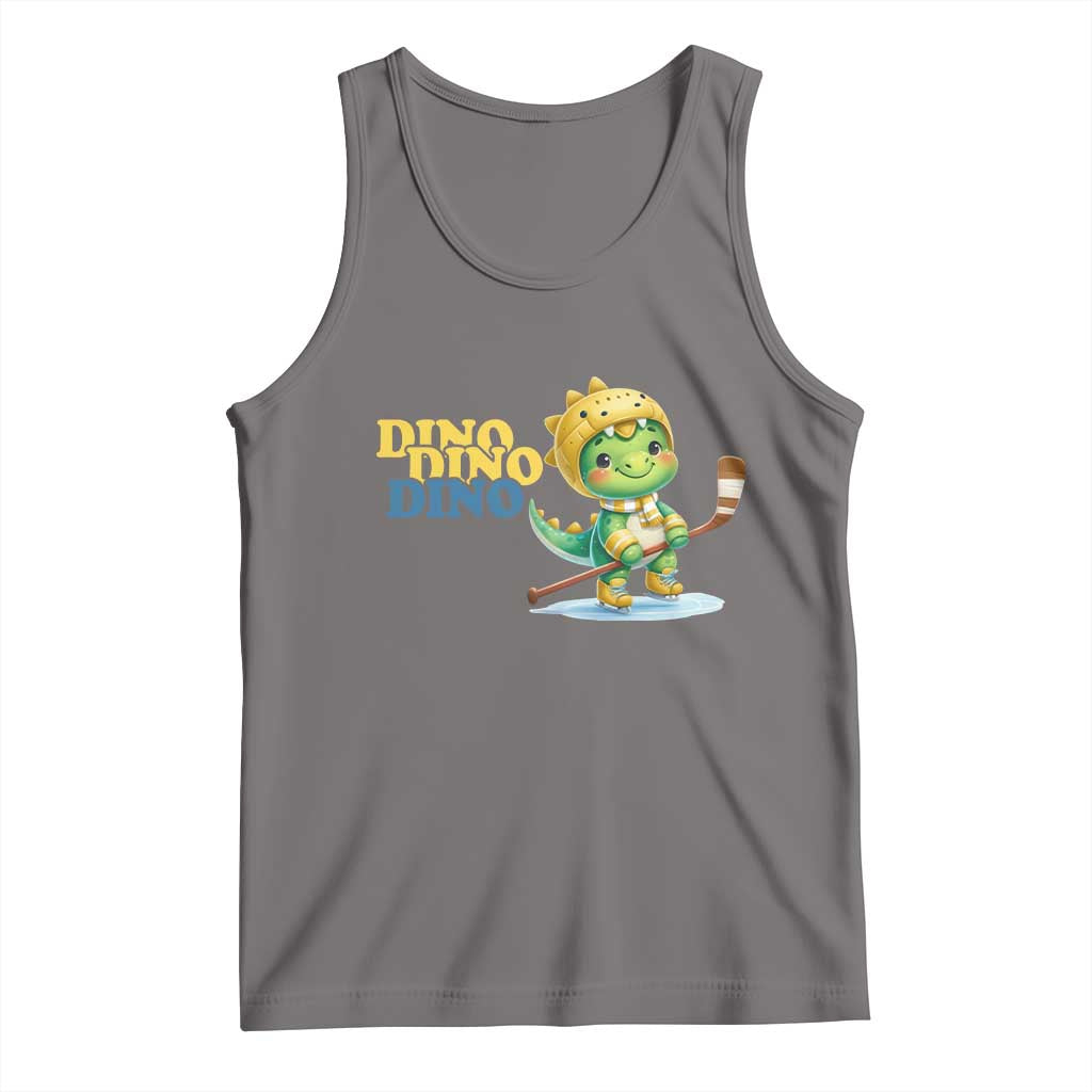 Funny Dinosaur Playing Ice Hockey Tank Top Gift For Dino Lovers TS12 Deep Heather Print Your Wear