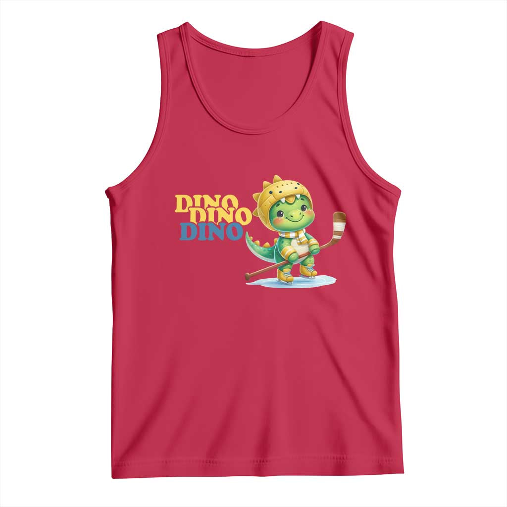 Funny Dinosaur Playing Ice Hockey Tank Top Gift For Dino Lovers TS12 Red Print Your Wear