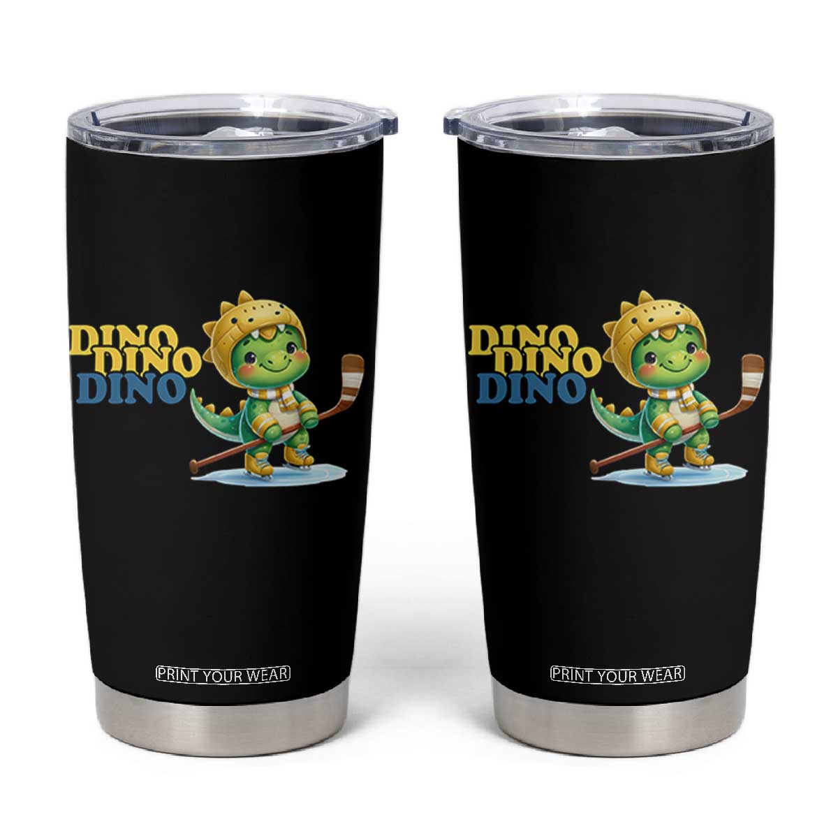 Funny Dinosaur Playing Ice Hockey Tumbler Cup Gift For Dino Lovers TS12 Black Print Your Wear
