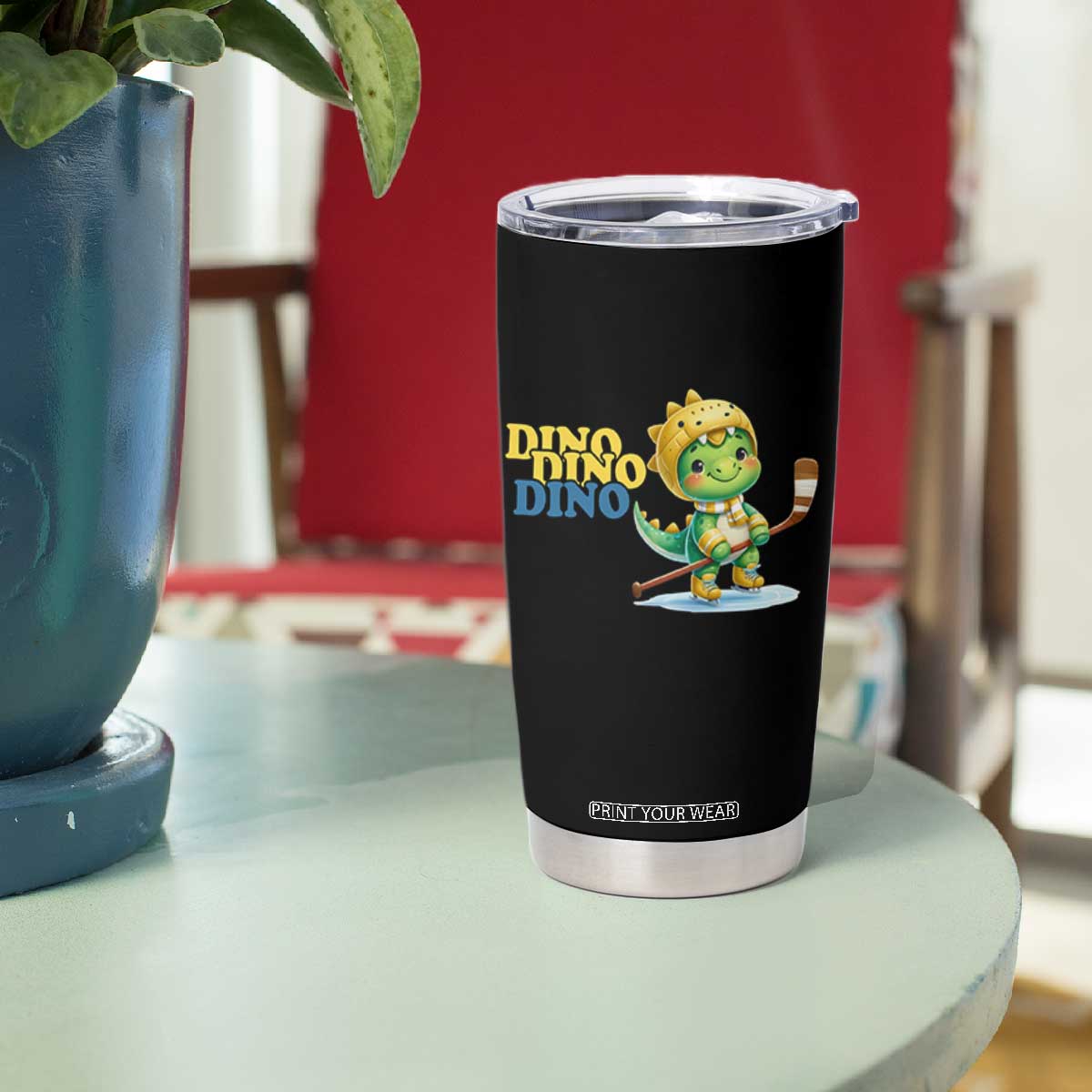Funny Dinosaur Playing Ice Hockey Tumbler Cup Gift For Dino Lovers TS12 Print Your Wear