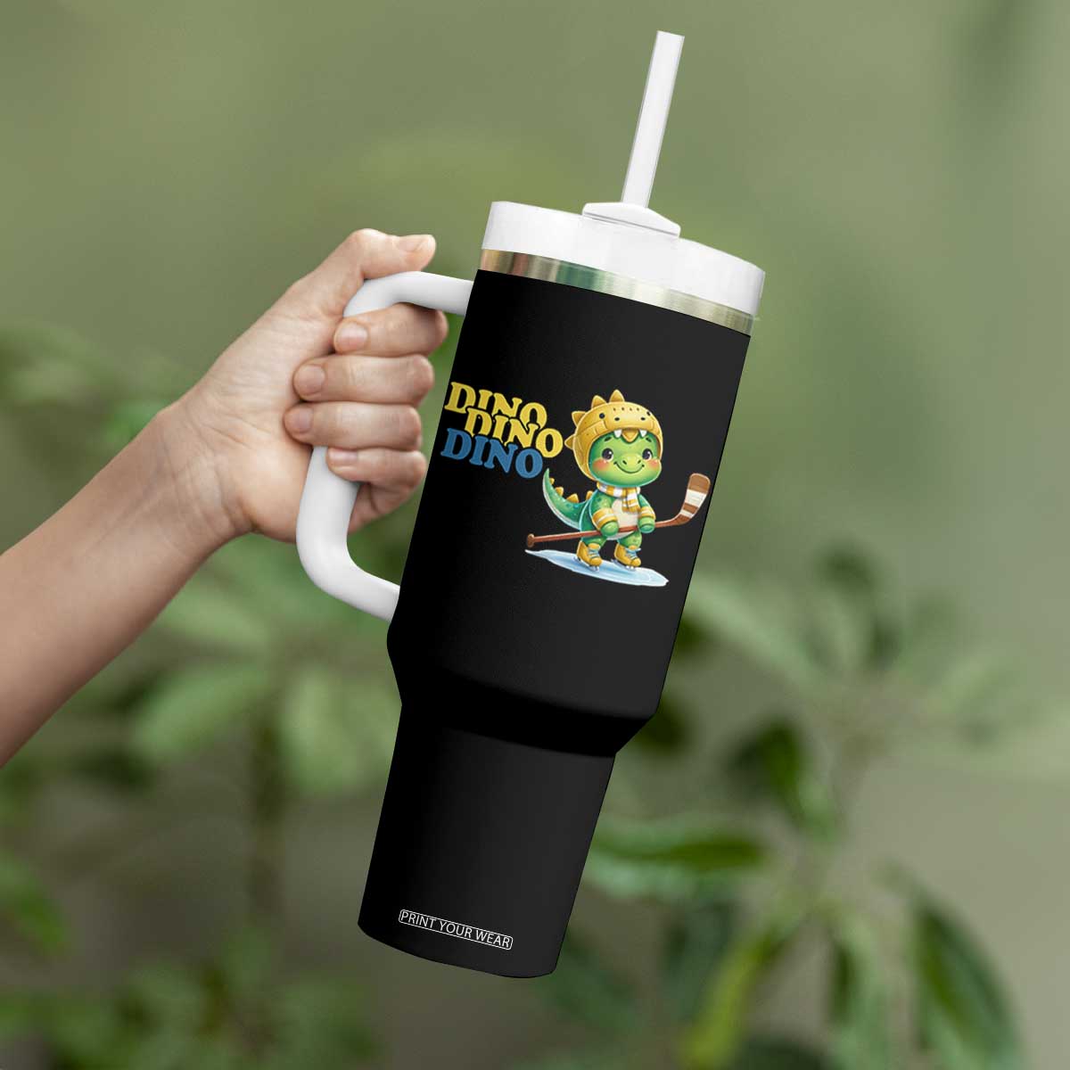Funny Dinosaur Playing Ice Hockey Tumbler With Handle Gift For Dino Lovers TS12 Print Your Wear