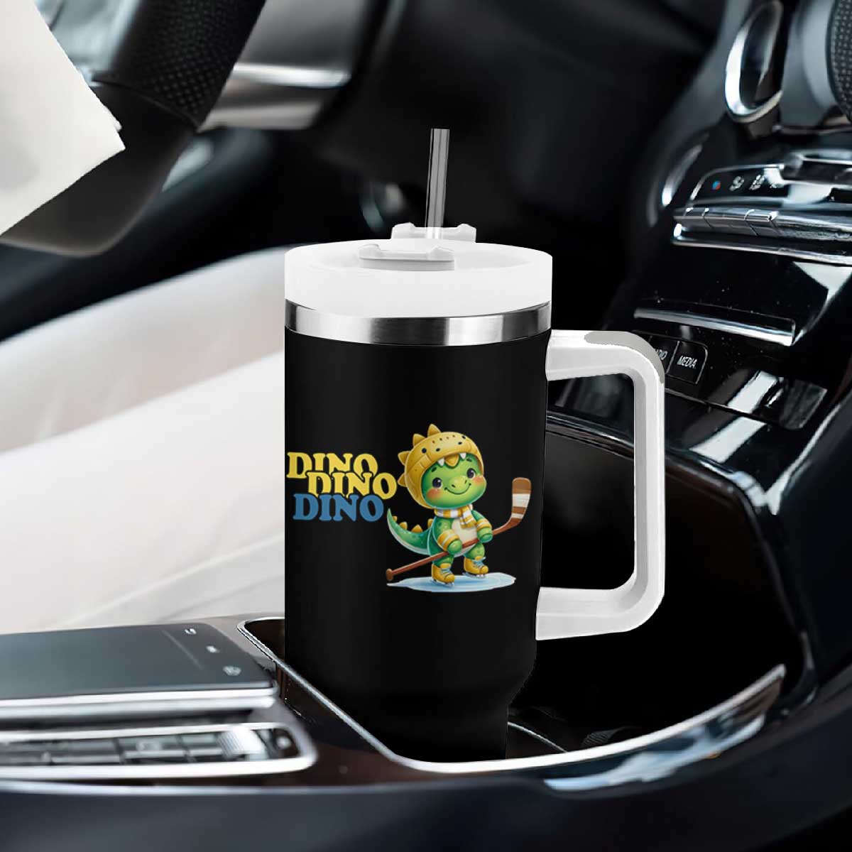 Funny Dinosaur Playing Ice Hockey Tumbler With Handle Gift For Dino Lovers TS12 Print Your Wear