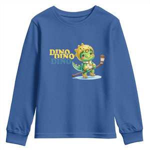 Funny Dinosaur Playing Ice Hockey Youth Sweatshirt Gift For Dino Lovers TS12 Royal Blue Print Your Wear
