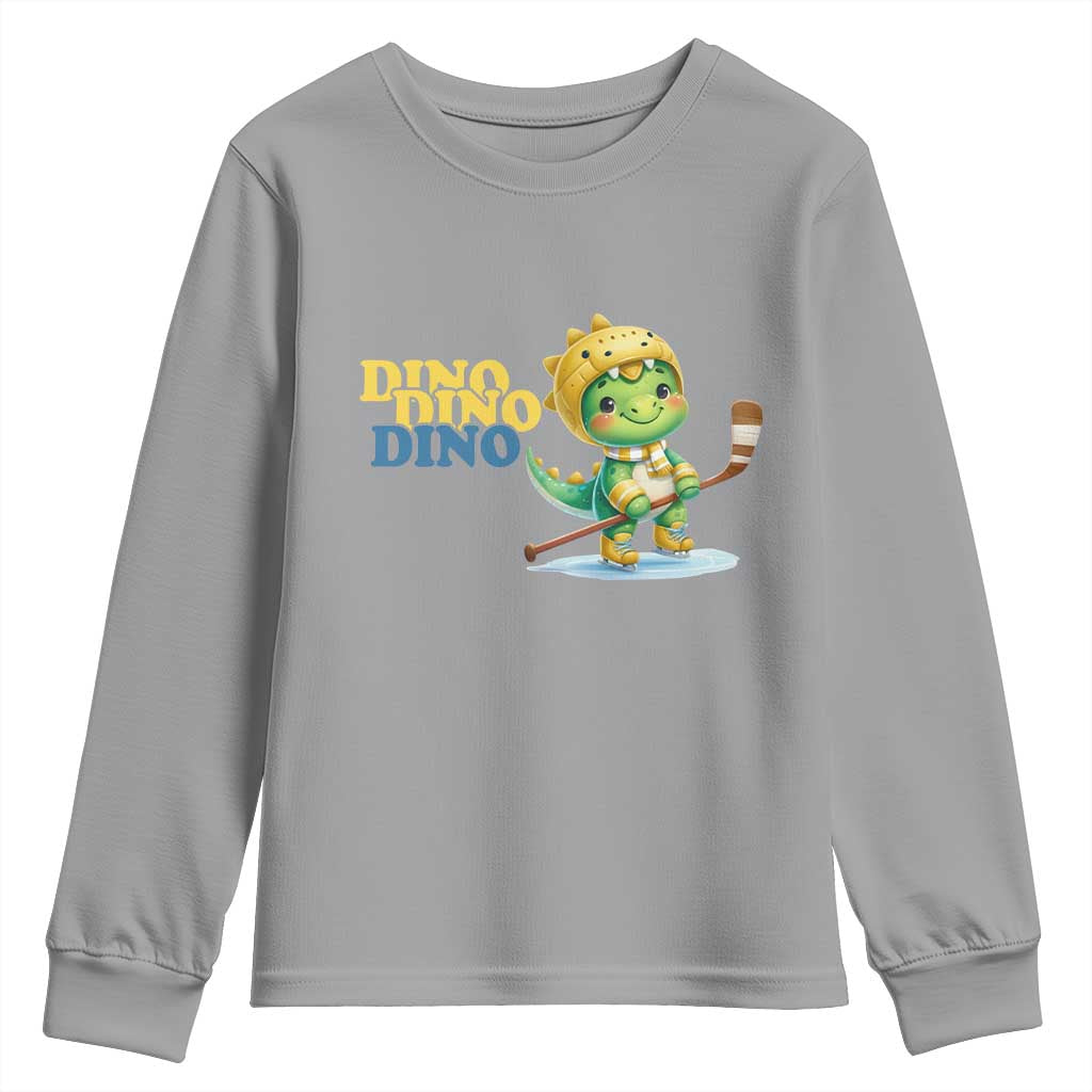 Funny Dinosaur Playing Ice Hockey Youth Sweatshirt Gift For Dino Lovers TS12 Sport Gray Print Your Wear