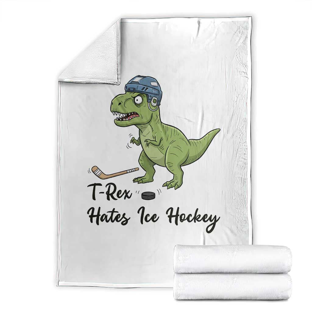 Dino Hates Ice Hockey Throw Blanket Funny Ice Sports Dinosaur Gift TS12 White Print Your Wear