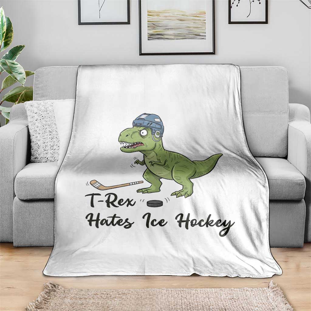 Dino Hates Ice Hockey Throw Blanket Funny Ice Sports Dinosaur Gift TS12 Print Your Wear
