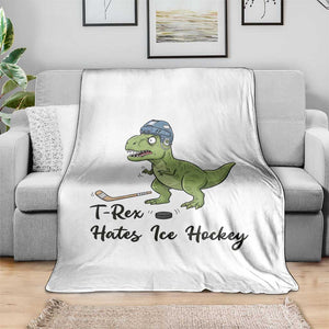 Dino Hates Ice Hockey Throw Blanket Funny Ice Sports Dinosaur Gift TS12 Print Your Wear