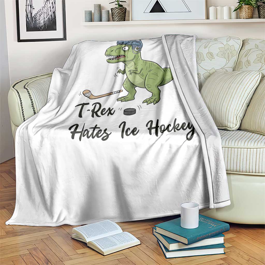 Dino Hates Ice Hockey Throw Blanket Funny Ice Sports Dinosaur Gift TS12 Print Your Wear