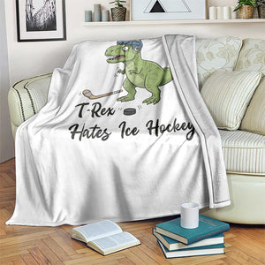 Dino Hates Ice Hockey Throw Blanket Funny Ice Sports Dinosaur Gift TS12 Print Your Wear