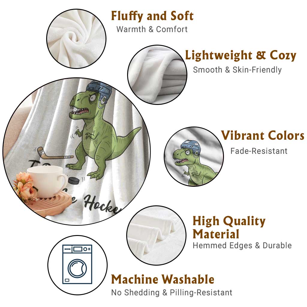 Dino Hates Ice Hockey Throw Blanket Funny Ice Sports Dinosaur Gift TS12 Print Your Wear