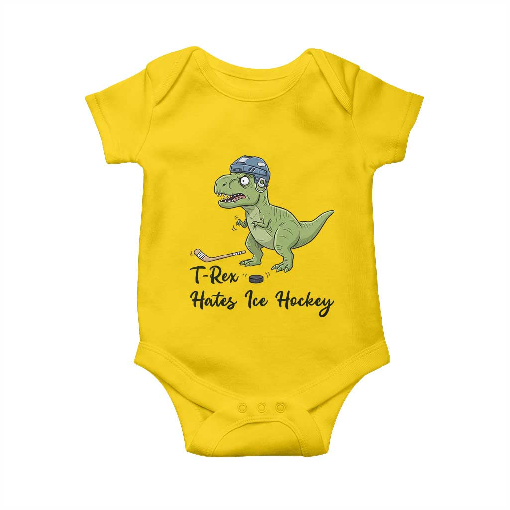 Dino Hates Ice Hockey Baby Onesie Funny Ice Sports Dinosaur Gift TS12 Daisy Print Your Wear