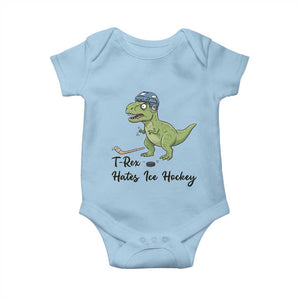 Dino Hates Ice Hockey Baby Onesie Funny Ice Sports Dinosaur Gift TS12 Light Blue Print Your Wear