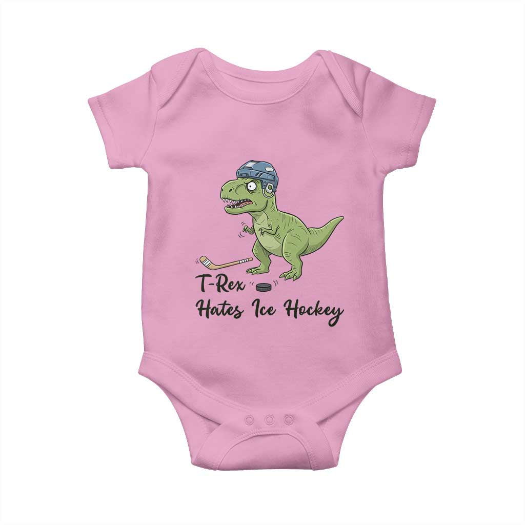 Dino Hates Ice Hockey Baby Onesie Funny Ice Sports Dinosaur Gift TS12 Light Pink Print Your Wear