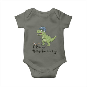 Dino Hates Ice Hockey Baby Onesie Funny Ice Sports Dinosaur Gift TS12 Military Green Print Your Wear
