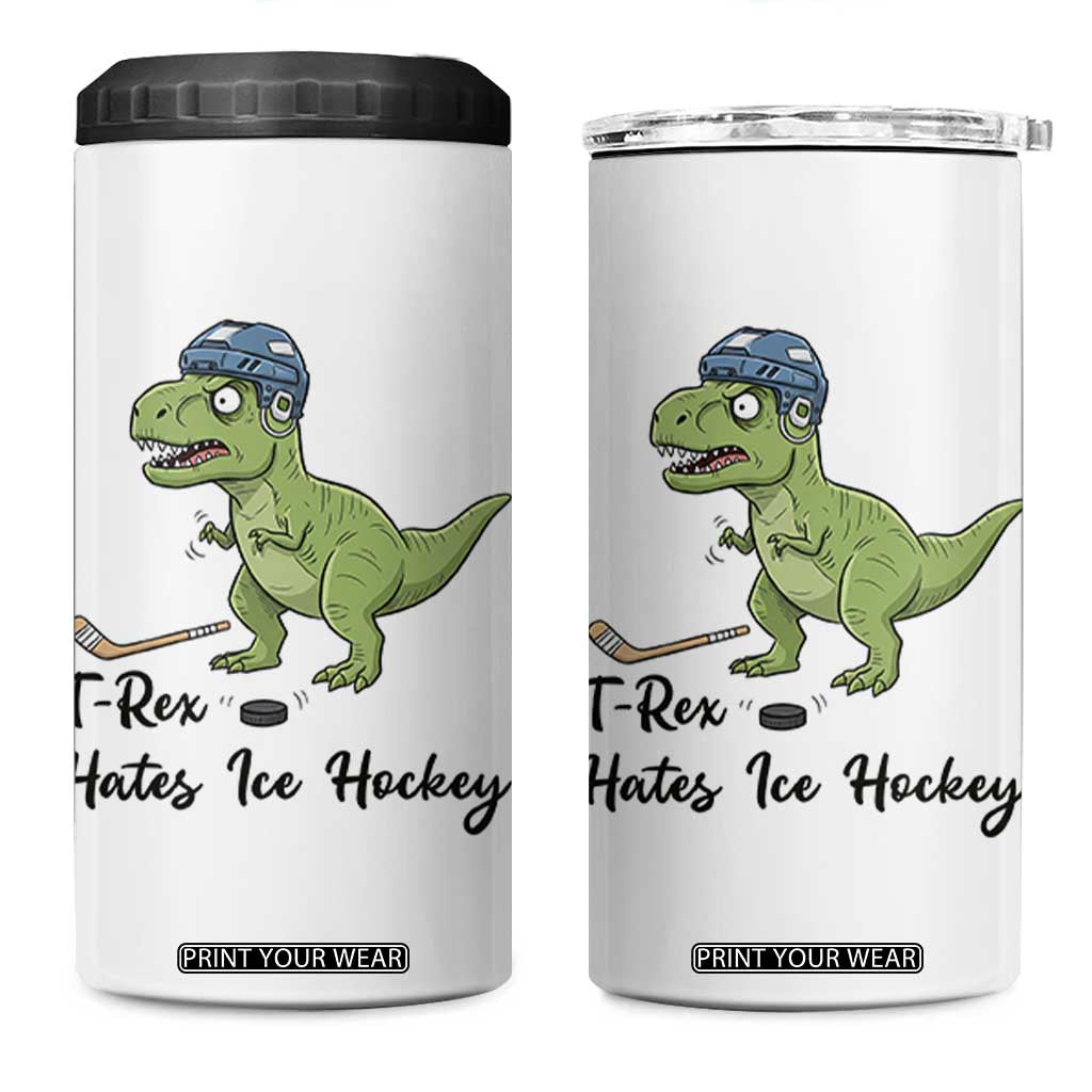 Dino Hates Ice Hockey 4 in 1 Can Cooler Tumbler Funny Ice Sports Dinosaur Gift TS12 One Size: 16 oz White Print Your Wear