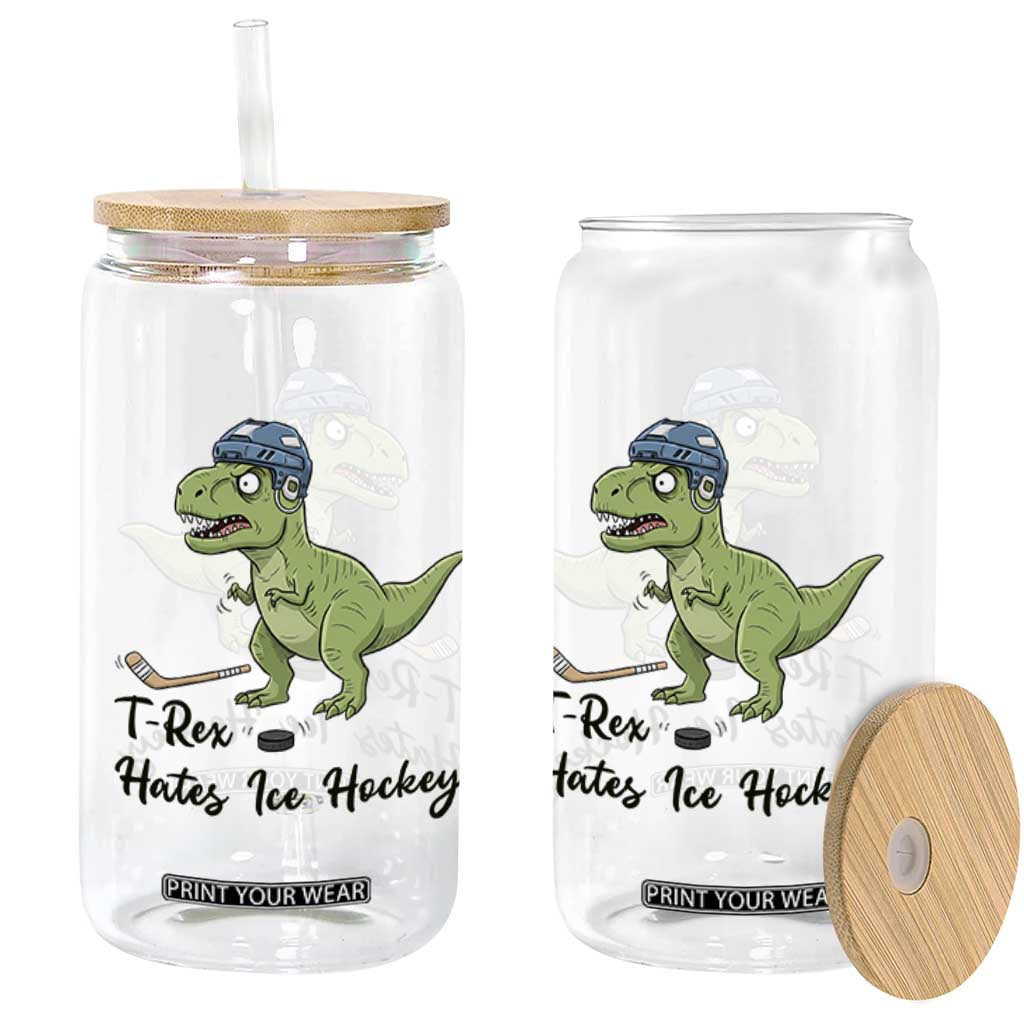 Dino Hates Ice Hockey Glass Can Funny Ice Sports Dinosaur Gift TS12 Print Your Wear