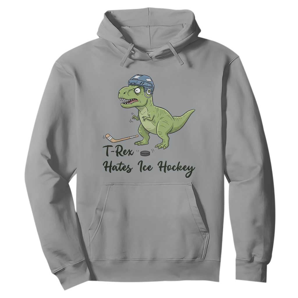 Dino Hates Ice Hockey Hoodie Funny Ice Sports Dinosaur Gift TS12 Sport Gray Print Your Wear