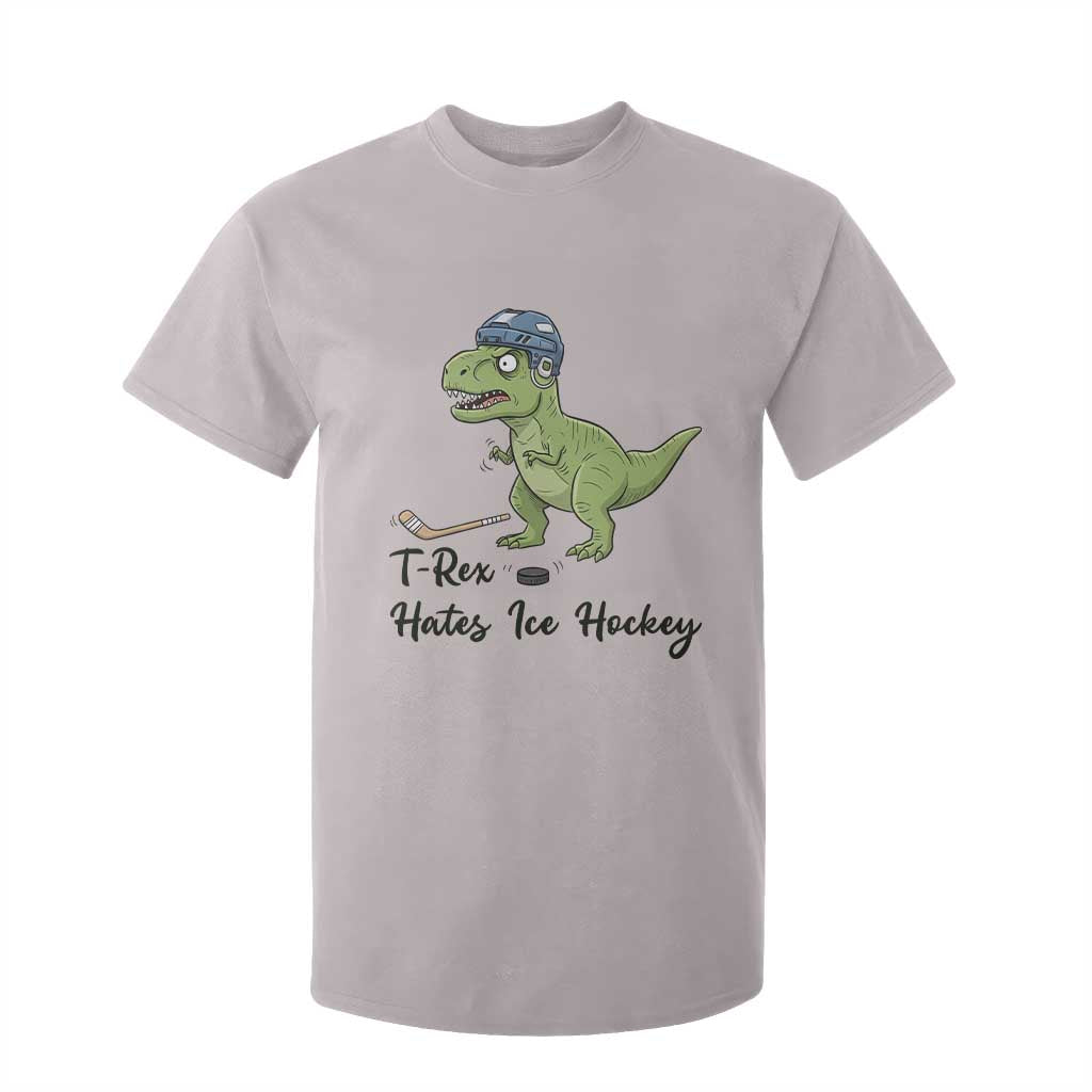 Dino Hates Ice Hockey T Shirt For Kid Funny Ice Sports Dinosaur Gift TS12 Ice Gray Print Your Wear