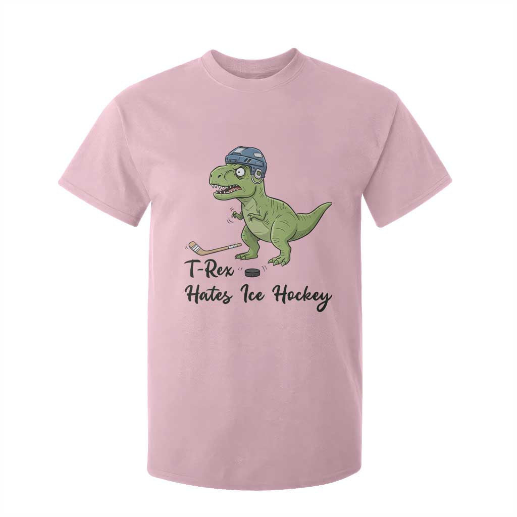Dino Hates Ice Hockey T Shirt For Kid Funny Ice Sports Dinosaur Gift TS12 Light Pink Print Your Wear